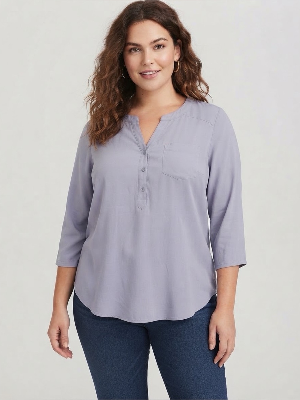 Torrid Gray Split-Neck Button Front Blouse